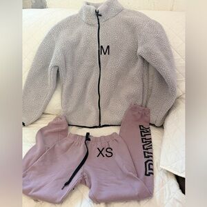 Gray Sherpa Jacket and Pink Sweatpants Set